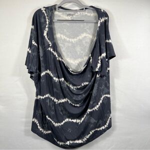 Torrid Grey/Blue and White Tie-Dye Cold Shoulder Blouse 0670